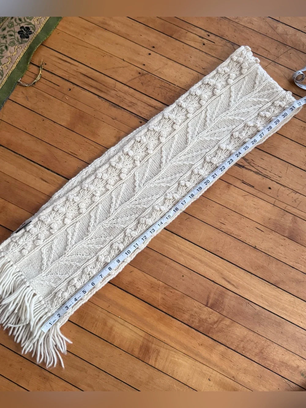 Carraig Donn Pure New Wool Scarf cream knit fringe warm chunky